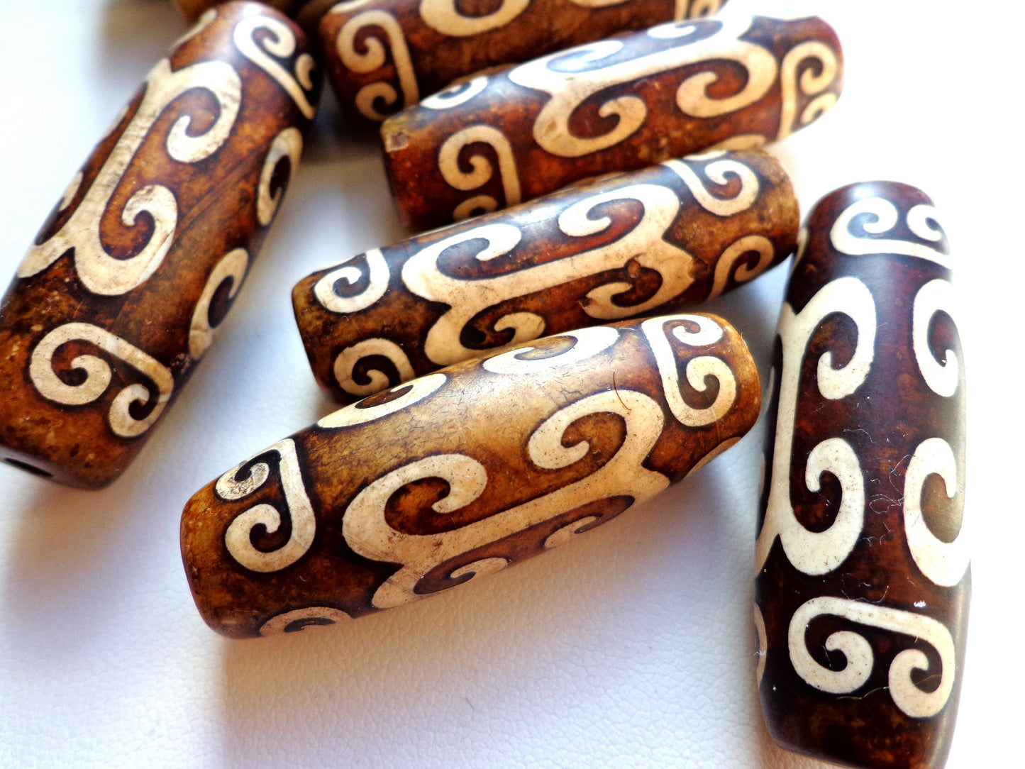 AAA Natural Tibetan Agate Gemstone Beads, Natural Gemstone, 39x15mm, Tube Shape Beads, Beautiful Brown and White Beads, Great Quality Beads!