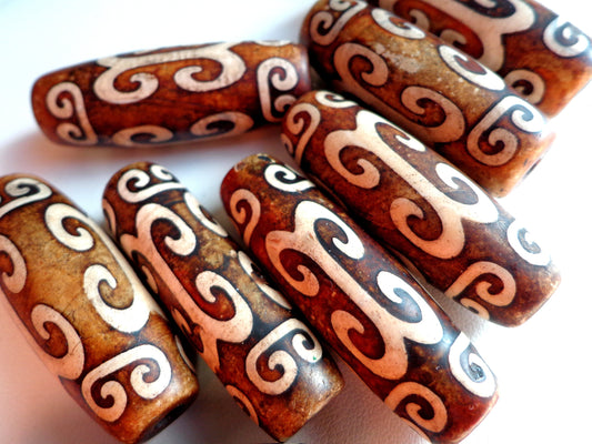 AAA Natural Tibetan Agate Gemstone Beads, Natural Gemstone, 39x15mm, Tube Shape Beads, Beautiful Brown and White Beads, Great Quality Beads!