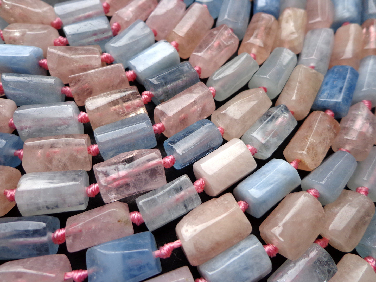 AAA Natural Morganite Gemstone Beads, 10x6mm, Faceted Cylinder Tube Shape, Gorgeous Blue & Pink Beads, Great Quality Beads, Full length 15"