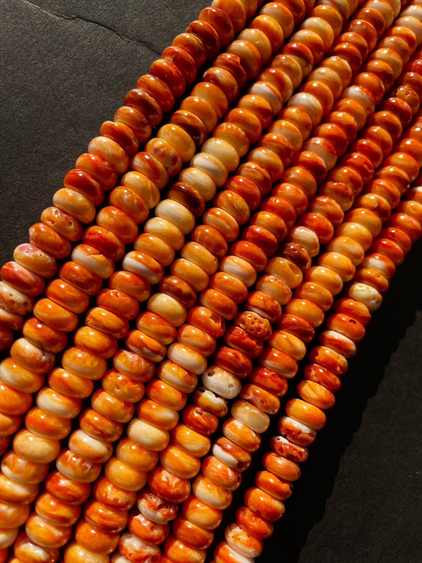 AAA Natural Spiny Oyster Shell Bead 5x8mm Rondelle Shape, Beautiful Natural Orange Yellow Color Spiny Oyster Shells, Full Strand 15.5"