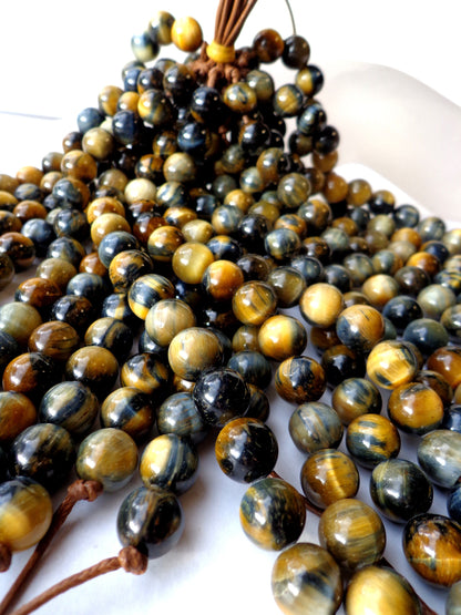 LARGE HOLE BEAD! Natural Tiger Eye Gemstone Beads, 8mm, 10mm, 12mm, Round, Gorgeous Golden Gray Color, Quality Gemstone, Full Length 7.5"
