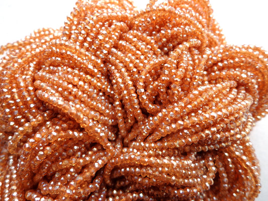 Chinese Crystal Beads, Spacer Beads, Glass Beads, 2mm Beads, Faceted Rondelle Beads, Orange Beads, Great Quality Beads! Full length 15.5"