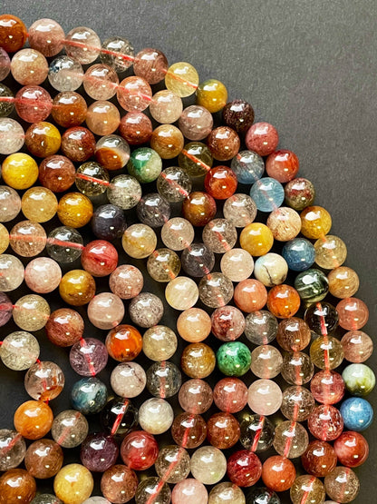 Natural Multi Rutilated Quartz Gemstone Bead 6mm 8mm 10mm Round Beads, Multicolor Rutilated Quartz Gemstone Bead