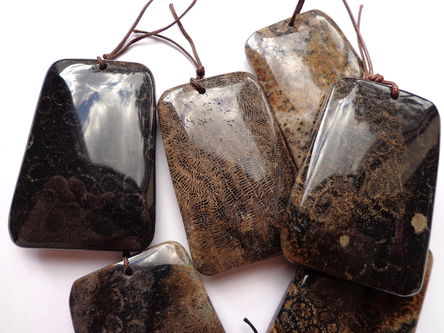 AAA Natural Black Fossil Coral Gemstone Pendant, 55x38mm Rectangle Shape Gemstone Pendants