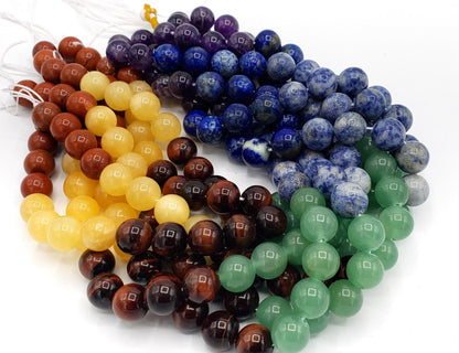 Natural Chakra Gemstone Bead 4mm 6mm 8mm 10mm 12mm Round Beads, Natural Lapis Sodalite Tiger Eye Yellow Jade Red Jasper Multicolor Gemstone