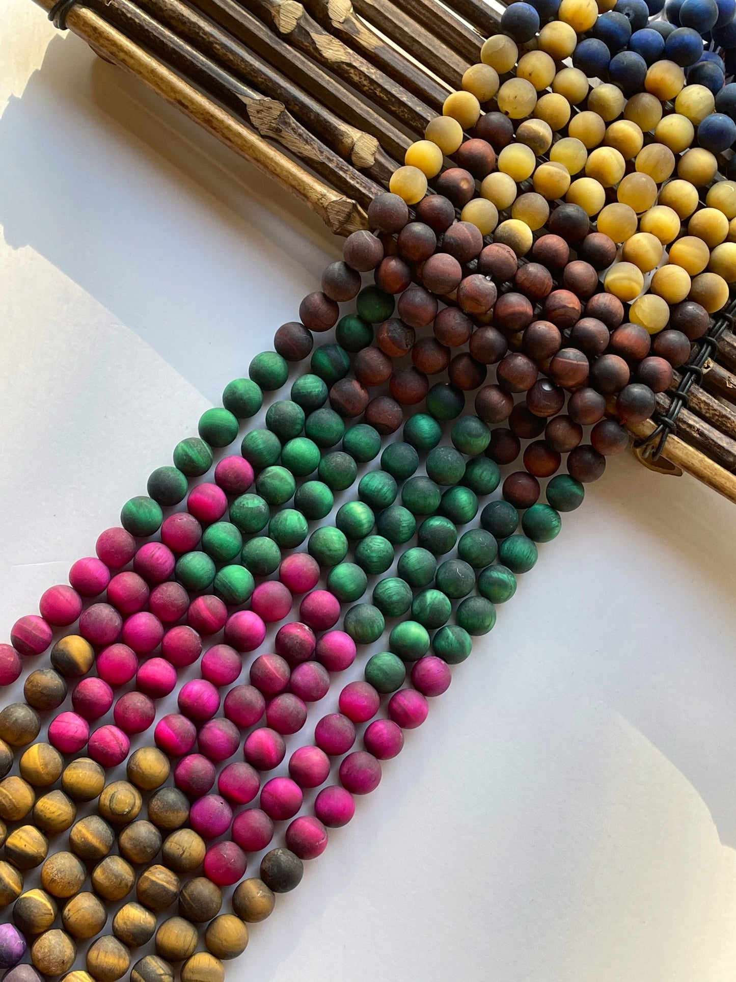 Natural Matte Tiger Eye Gemstone Bead 4mm 6mm 8mm 10mm 12mm Round Beads, Gorgeous Multicolor Tiger Eye Gemstone Beads Full Strand 15.5"