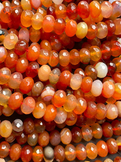 AAA Natural Red Botswana Gemstone Bead Faceted 9x6mm Rondelle Shape, Beautiful Red Orange Color Botswana Gemstone Bead 15.5"