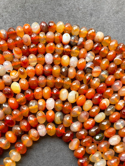 AAA Natural Red Botswana Gemstone Bead Faceted 9x6mm Rondelle Shape, Beautiful Red Orange Color Botswana Gemstone Bead 15.5"