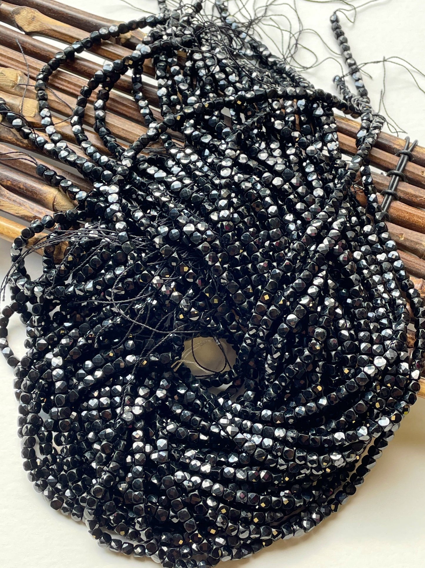 AAA Natural black spinel . Faceted 4mm square shape bead . Gorgeous natural black color spinet gemstone bead . Full strand 15.5” strand