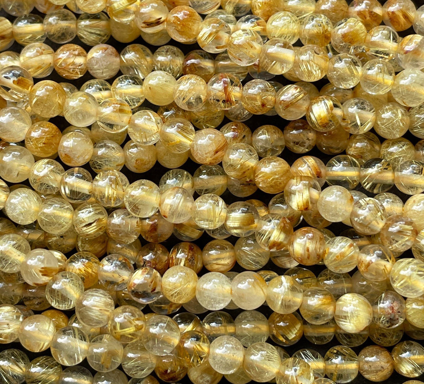 AAA Natural Gold Rutilated Quartz Gemstone Bead 6mm 8mm 10mm Round Bead, Gorgeous Golden Yellow Color Rutilated Quartz