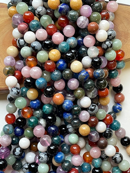 Natural Mixed Multi Gemstone Beads 6mm 8mm 10mm Round Bead, Natural Multicolor Mixed Gemstones Beads, Full Strand 15.5"