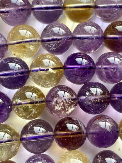 AAA Natural Ametrine Gemstone Bead 6mm 8mm 10mm 12mm Round Bead, Beautiful Yellow Purple Color Ametrine Gemstone Bead
