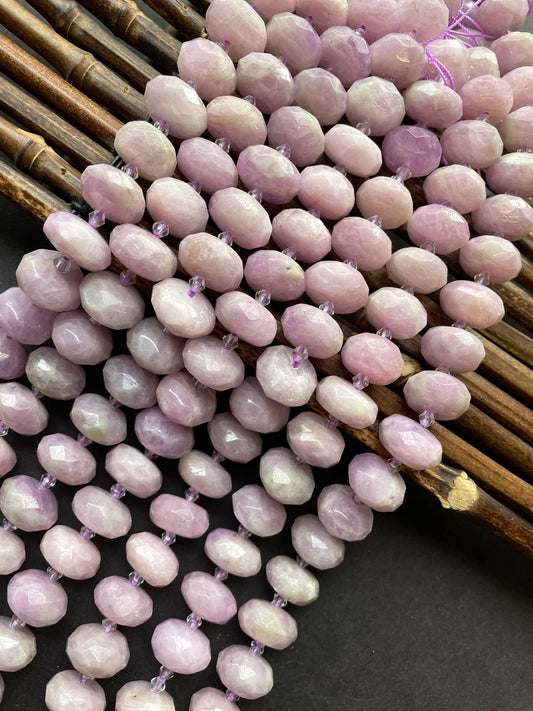 AAA Natural Kunzite Gemstone Bead Faceted 10x14mm Rondelle Shape, Beautiful Natural Purple Color Kunzite Gemstone Bead