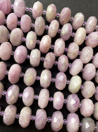 AAA Natural Kunzite Gemstone Bead Faceted 10x14mm Rondelle Shape, Beautiful Natural Purple Color Kunzite Gemstone Bead