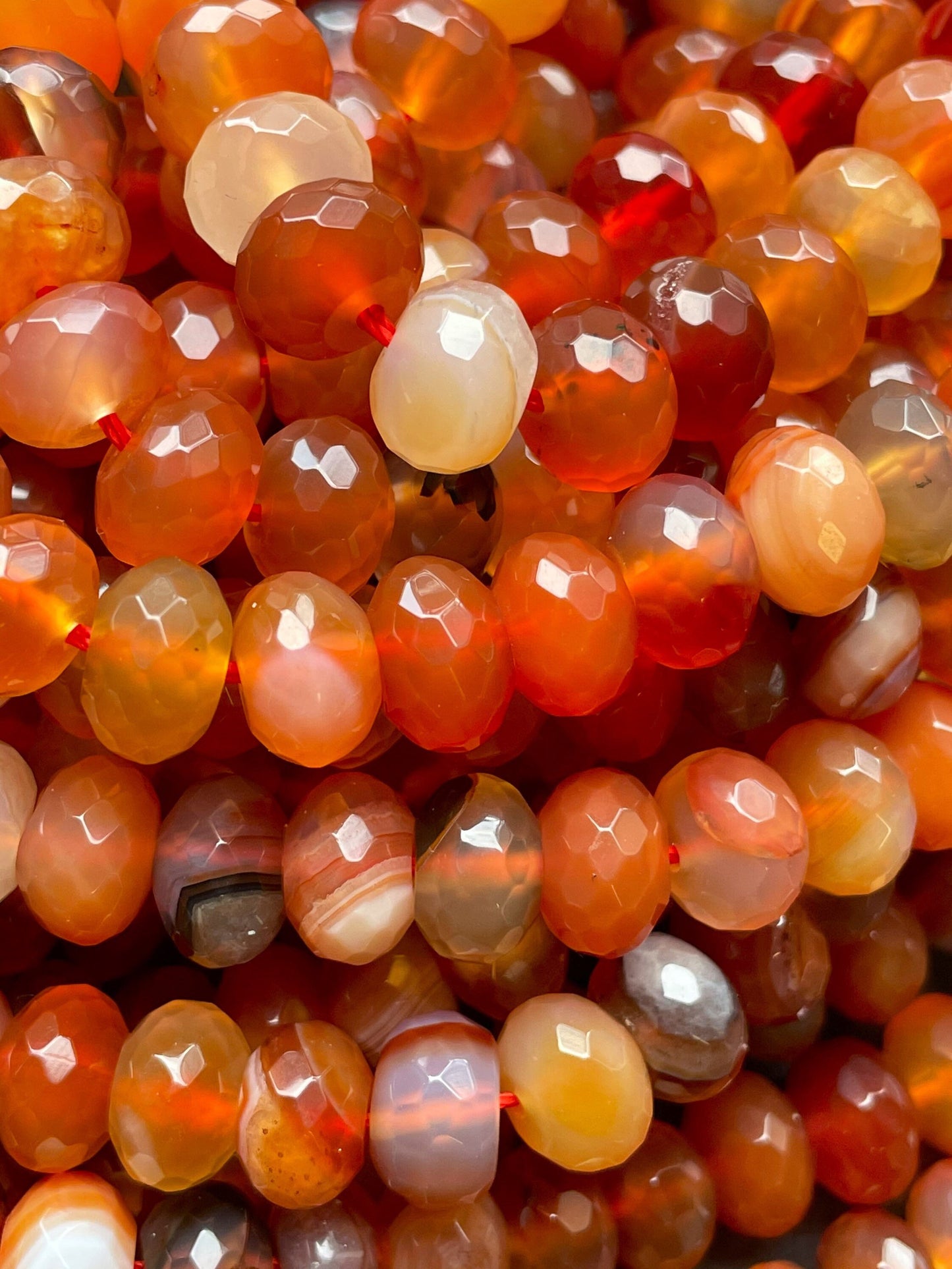 AAA Natural Red Botswana Gemstone Bead Faceted 9x6mm Rondelle Shape, Beautiful Red Orange Color Botswana Gemstone Bead 15.5"