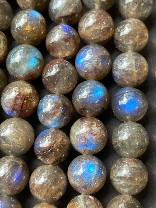 AAA Blue Flash Labradorite Gemstone Bead 6mm 8mm 10mm 12mm Round Bead, Gorgeous Gray Black Color with Blue Flash Labradorite Gemstone Bead, Great Quality Beads