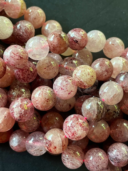 AAA Natural Strawberry Quartz Gemstone Beads 6mm 8mm 10mm Round Beads, Gorgeous Natural Dark Red Pink Color Gemstone Bead, Full Strand 15.5"