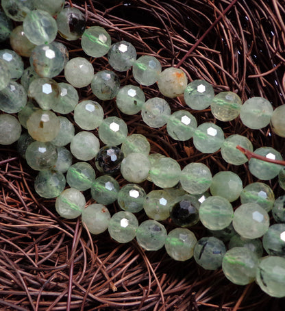 Natural Prehnite Gemstone Bead Faceted 6mm 8mm 10mm Round Bead, Gorgeous Natural Green Color Prehnite Beads, Full Strand 15.5"