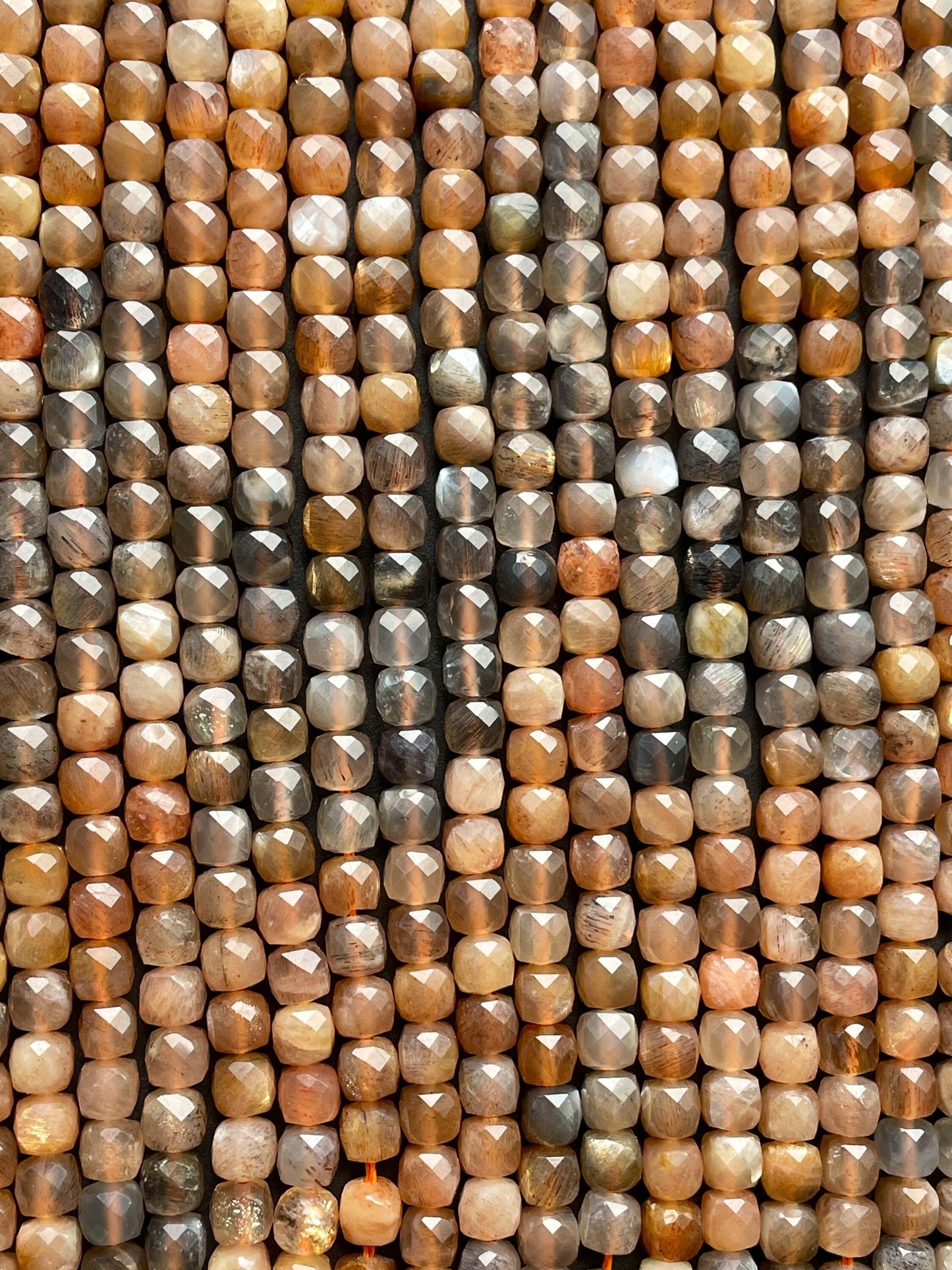 AAA Natural peach moonstone bead. Faceted 4mm square shape bead. Beautiful natural peach color with gray color moonstone bead. 15.5” strand