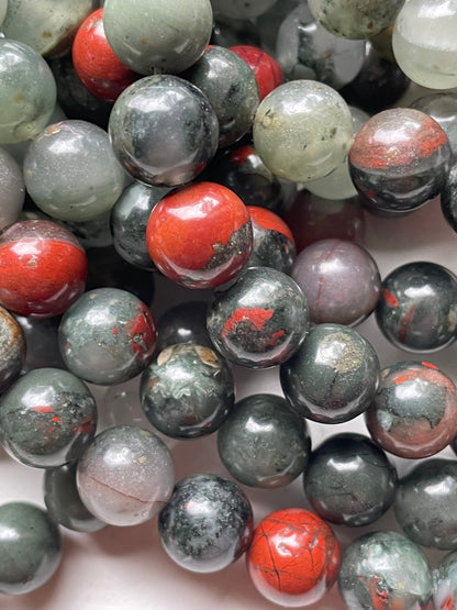 Natural African Bloodstone Gemstone Bead 4mm 6mm 8mm 10mm 12mm Round Bead, Beautiful Gray Red Color Bloodstone Gemstone Bead, Full Strand 15.5"