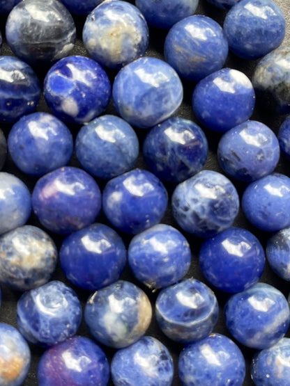 AA Natural Sodalite Gemstone Bead 6mm 8mm 10mm 12mm Smooth Round Bead, Beautiful Royal Blue Color Sodalite Gemstone Beads, Full Strand 15.5"