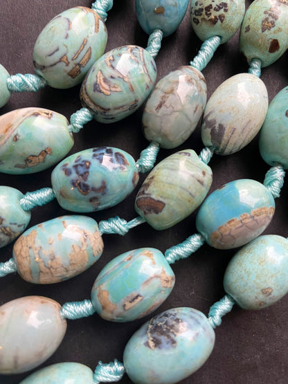 Beautiful Natural Dragon Skin Agate Gemstone Bead 15x24mm Barrel Shape, Gorgeous Blue Color with Brown Dots Gemstone Bead, Full Strand 15.5"