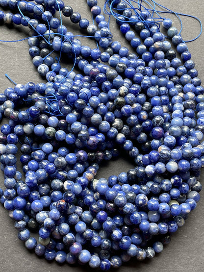 AA Natural Sodalite Gemstone Bead 6mm 8mm 10mm 12mm Smooth Round Bead, Beautiful Royal Blue Color Sodalite Gemstone Beads, Full Strand 15.5"