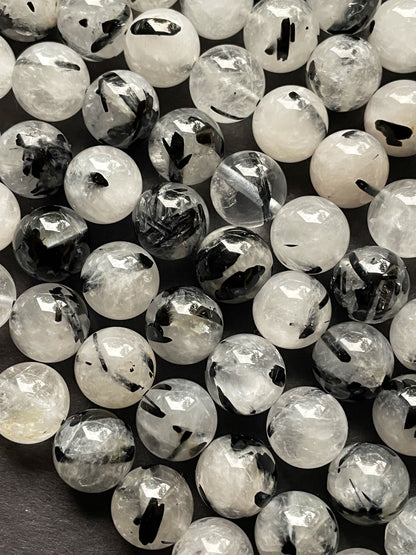 AAA Natural Rutilated Quartz Gemstone Bead 4mm 6mm 8mm 10mm 12mm Round Bead, Beautiful Clear Black Rutilated Quartz Gemstone Beads