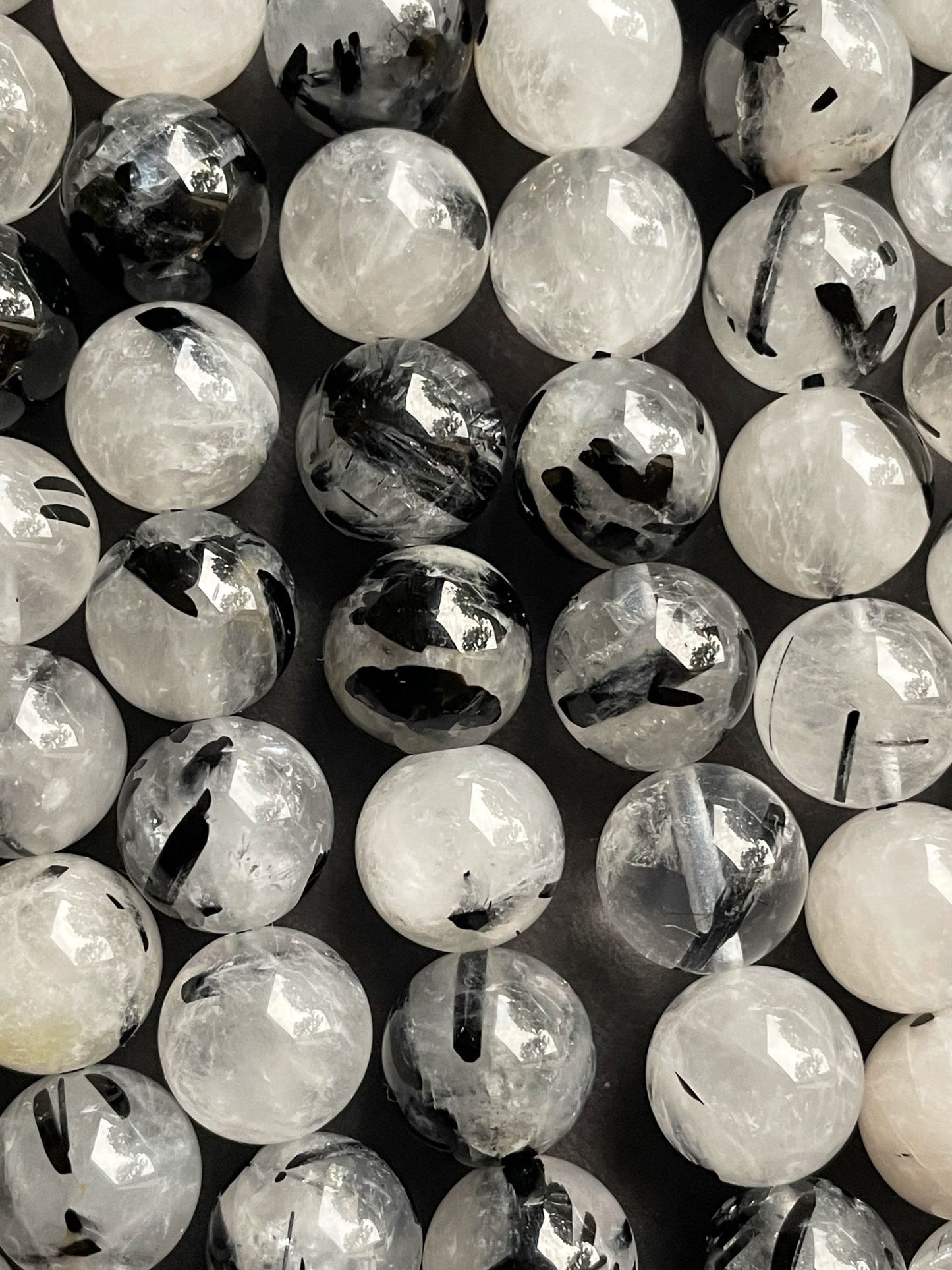 AAA Natural Rutilated Quartz Gemstone Bead 4mm 6mm 8mm 10mm 12mm Round Bead, Beautiful Clear Black Rutilated Quartz Gemstone Beads