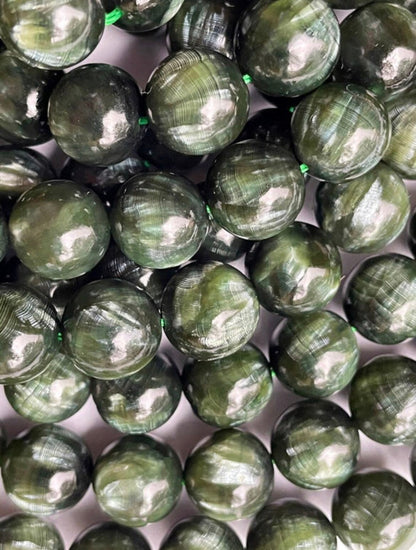 AAA Natural Seraphinite Gemstone Bead 6mm 8mm 10mm 12mm 13mm Round Bead, Gorgeous Natural Deep Green Color Seraphinite Beads, Excellent High Quality 15.5"