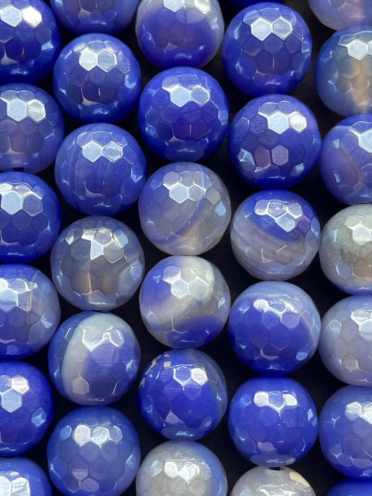Beautiful Mystic Stone Agate Bead Faceted 6mm 8mm 10mm 12mm Round Bead, Beautiful Purple Blue Periwinkle Color Gemstone Bead Full Strand 15.5"