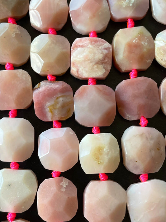 AAA Natural Pink Opal Gemstone Bead Faceted 15mm Square Shape Bead, Beautiful Pink Color Opal Gemstone Bead
