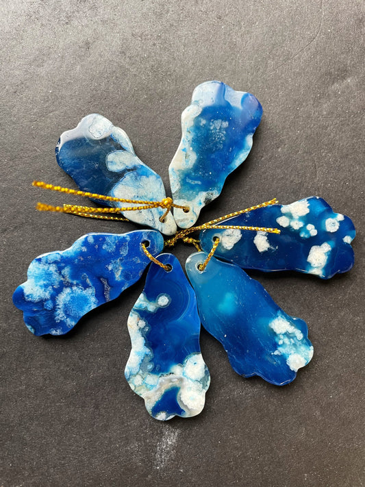 Natural Blue Blossom Flower Agate Gemstone Earrings 22x42 Freeform Shape