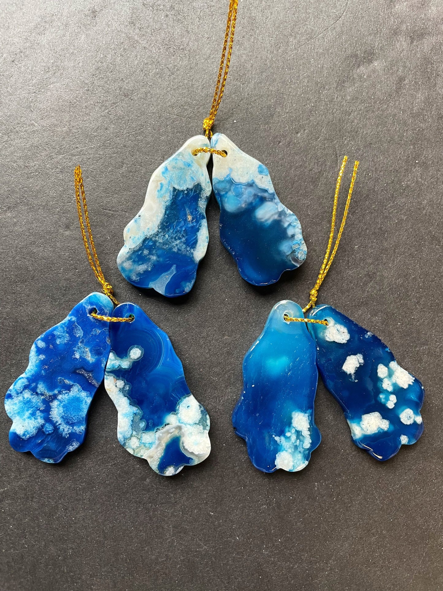 Natural Blue Blossom Flower Agate Gemstone Earrings 22x42 Freeform Shape