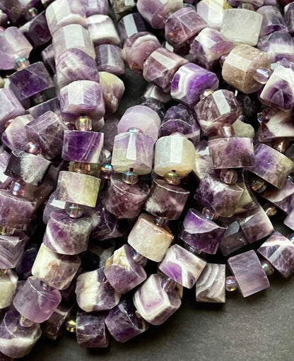 Natural Flower Amethyst Gemstone Bead Faceted 8x10mm Rondelle Wheel Shape, Beautiful Natural Purple White Amethyst Gemstone Bead