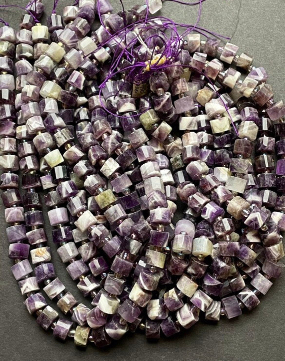 Natural Flower Amethyst Gemstone Bead Faceted 8x10mm Rondelle Wheel Shape, Beautiful Natural Purple White Amethyst Gemstone Bead
