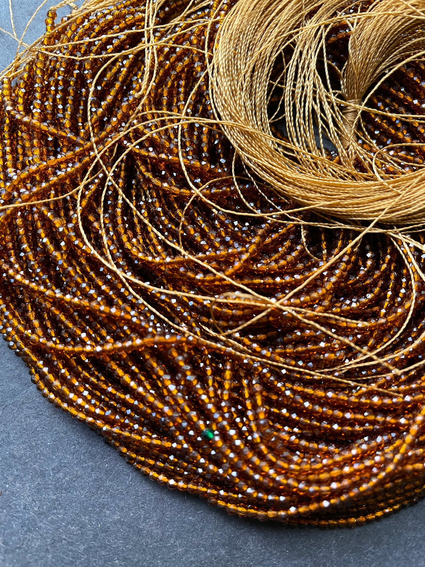 Chinese Crystal Glass Beads 2mm Faceted Round Bead, Gorgeous Amber Brown Color Crystal Glass Beads 14.4" Strand
