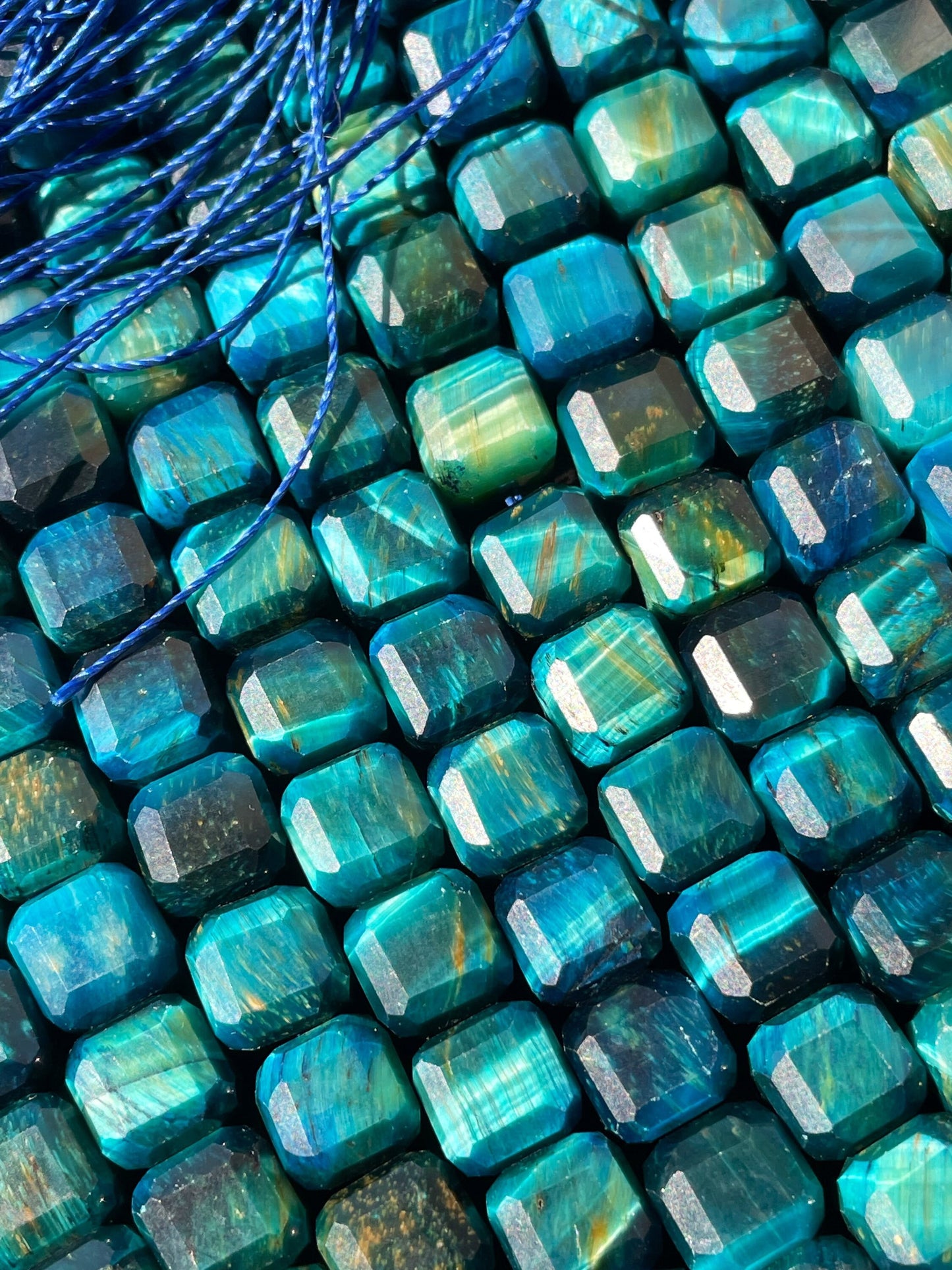 AAA Natural Tiger Eye Gemstone Bead Faceted 8mm Cube Shape, Gorgeous Turquoise Blue Color Tiger Eye Gemstone, Great Quality 15.5"