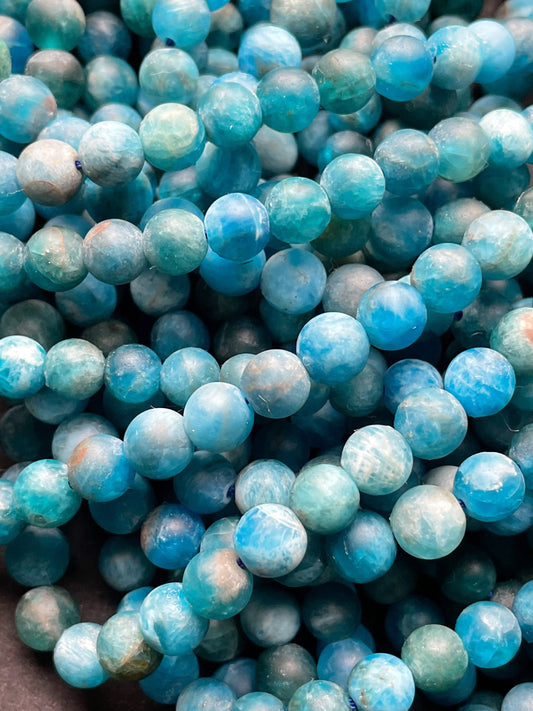 AAA Natural Matte Apatite Gemstone Bead 6mm Round Bead, Beautiful Natural Blue Color Apatite Gemstone Bead, Full Strand 15.5"