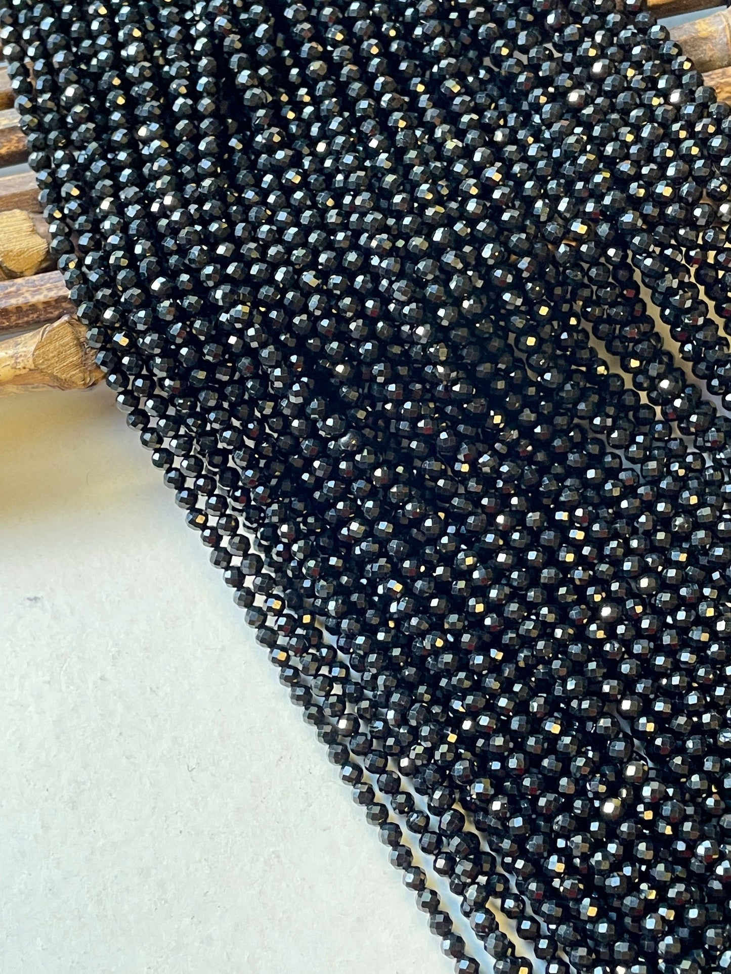 AAA Natural Spinel Gemstone Bead Faceted 2mm Round Bead, Natural Black Spinel Gemstone High Quality 15.5"