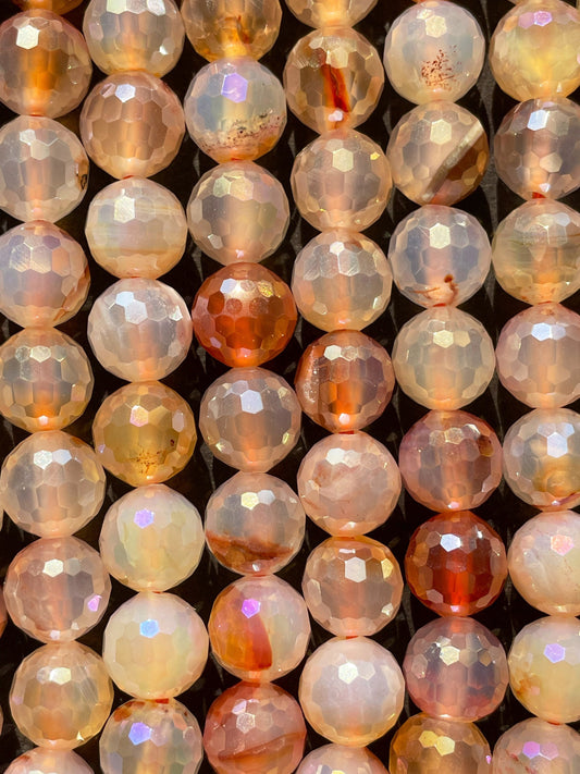 AAA Mystic Natural Carnelian Gemstone Bead Faceted 8mm 10mm Round Bead, Beautiful Creamy Orange Color Gemstone Bead 15.5"