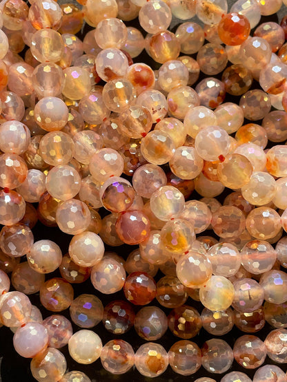 AAA Mystic Natural Carnelian Gemstone Bead Faceted 8mm 10mm Round Bead, Beautiful Creamy Orange Color Gemstone Bead 15.5"