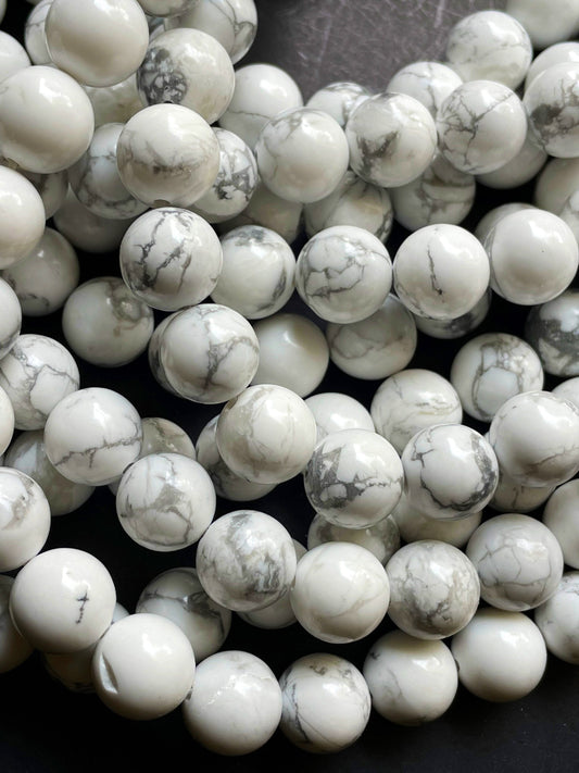 AAA Natural White Howlite Turquoise Gemstone Bead 6mm 8mm 10mm 12mm Round Beads, Beautiful White Gray Color Turquoise Gemstone
