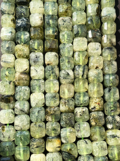 AAA Natural Green Prehnite Gemstone Bead Faceted 7mm Cube Shape, Beautiful Natural Green Color Prehnite Gemstone Bead