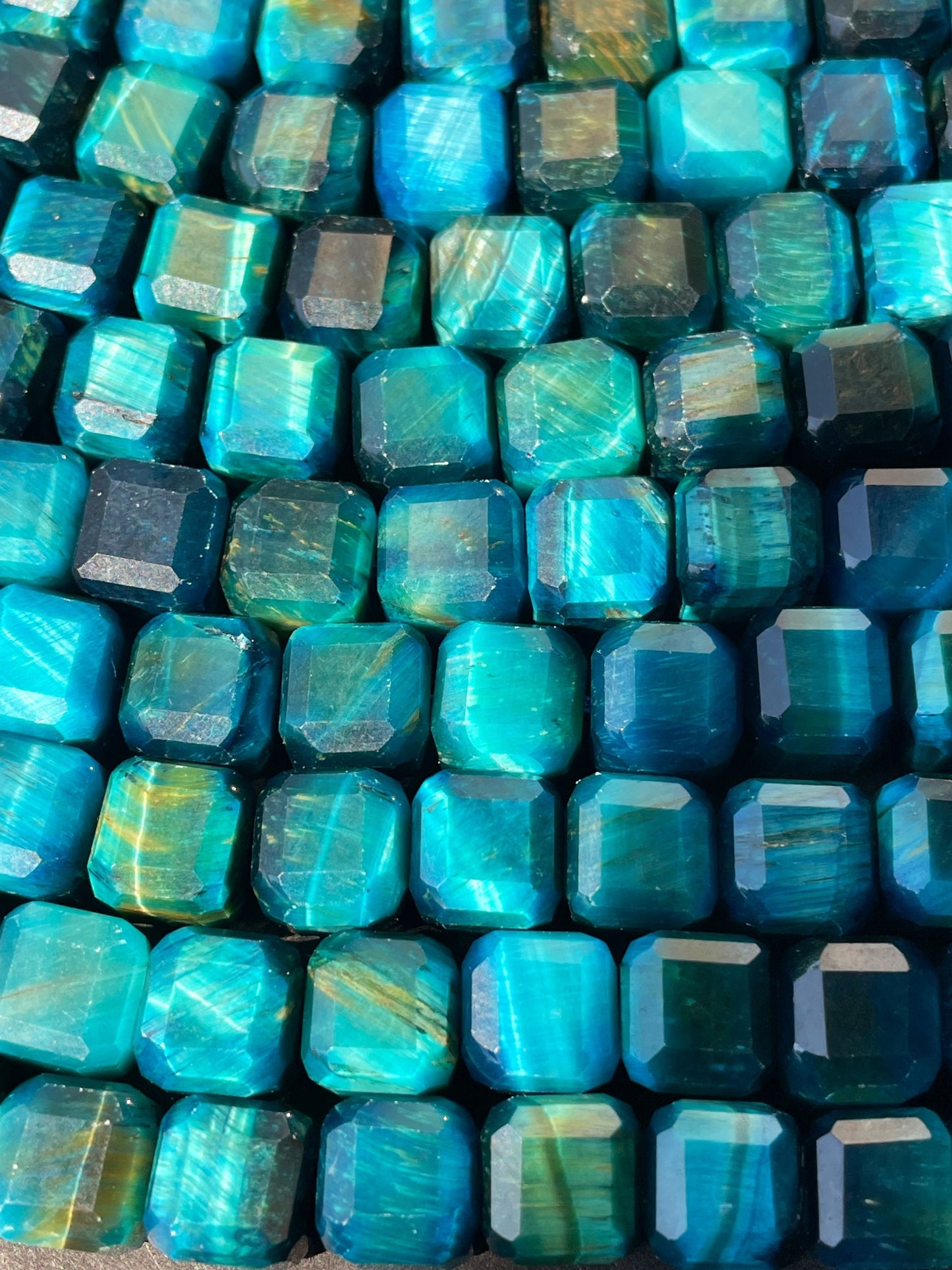 AAA Natural Tiger Eye Gemstone Bead Faceted 8mm Cube Shape, Gorgeous Turquoise Blue Color Tiger Eye Gemstone, Great Quality 15.5"