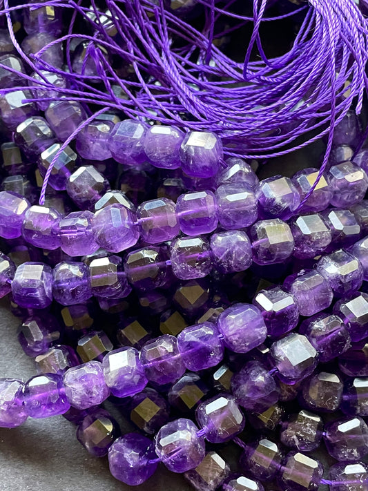 AAA Natural Amethyst Gemstone Bead 6mm 8mm Cube Shape, Beautiful Natural Purple Color Amethyst Gemstone Bead 15.5"