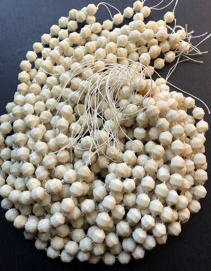 AA Natural Bamboo Coral Gemstone Bead Faceted 8mm 10mm Diamond Shape, Beautiful Natural Beige Color Bamboo Coral Gemstone Bead, Full Strand 15.5"