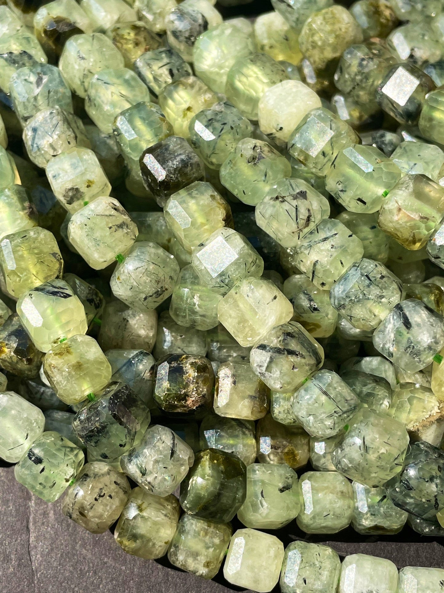 AAA Natural Green Prehnite Gemstone Bead Faceted 7mm Cube Shape, Beautiful Natural Green Color Prehnite Gemstone Bead
