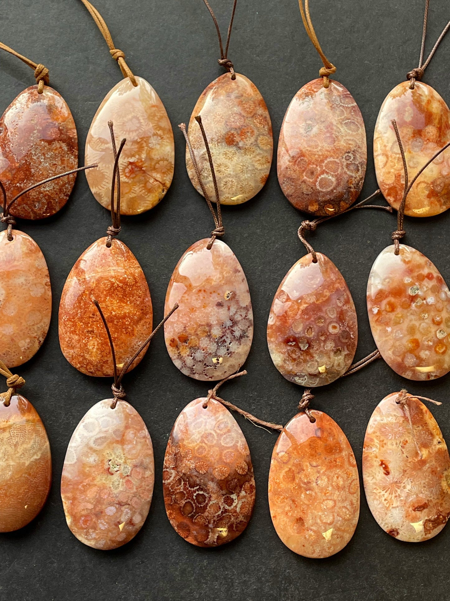 AAA Natural Fossil Coral Gemstone Pendant 30x50mm Teardrop Shape Pendant, Gorgeous Natural Orange Brown Fossil Coral Pendant
