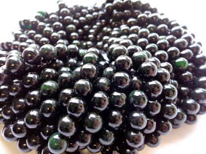 AAA Natural Black Obsidian Jade Gemstone Bead 6mm 8mm 10mm Smooth Round Beads, Beautiful Black Green Obsidian Jade Beads, Great Quality 15.5”